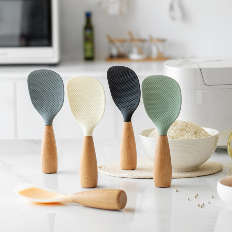 1PC Wooden Handle Silicone Ric - Kitchen Gadgets On Sale review and price